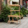 Vintiquewise Solid Wood Decor Display Rack Cart Wood Plant Stands, 2 Wheeled Wood Wagon with Shelves QI004293